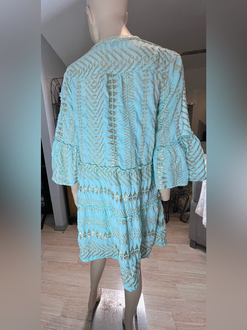 Boston Proper Light Aqua dress with Gold Metallic Embellishment - Picture 10 of 14